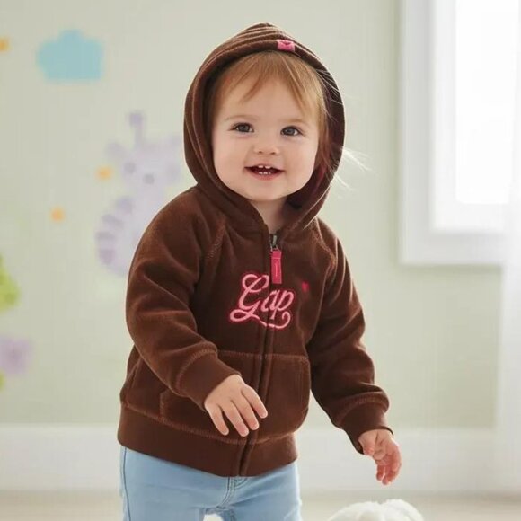 GAP Other - Gap Fleece Embroidered Logo Heart Zip-Up Hoodie 18-24 Months